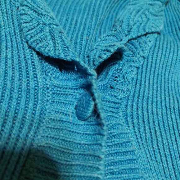 🐦Glorious Vtg 80's Rich Turquoise Crochet Woven Bell Sleeve Cardigan Sweater -S - Picture 3 of 16